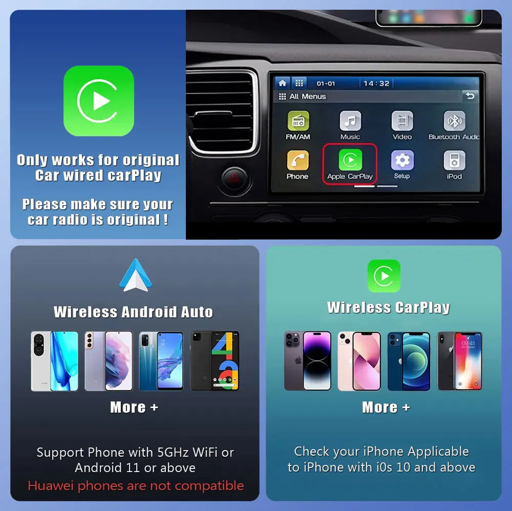 Wired to Wireless CarPlay Adapter for any car