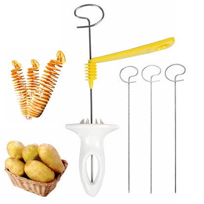 Spiral Potato Slicer Cutter Protable Rotating Potato BBQ Skewer Stainless Steel Kitchen Accessories Grill Tool Camping Supplie