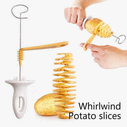 Spiral Potato Slicer Cutter Protable Rotating Potato BBQ Skewer Stainless Steel Kitchen Accessories Grill Tool Camping Supplie