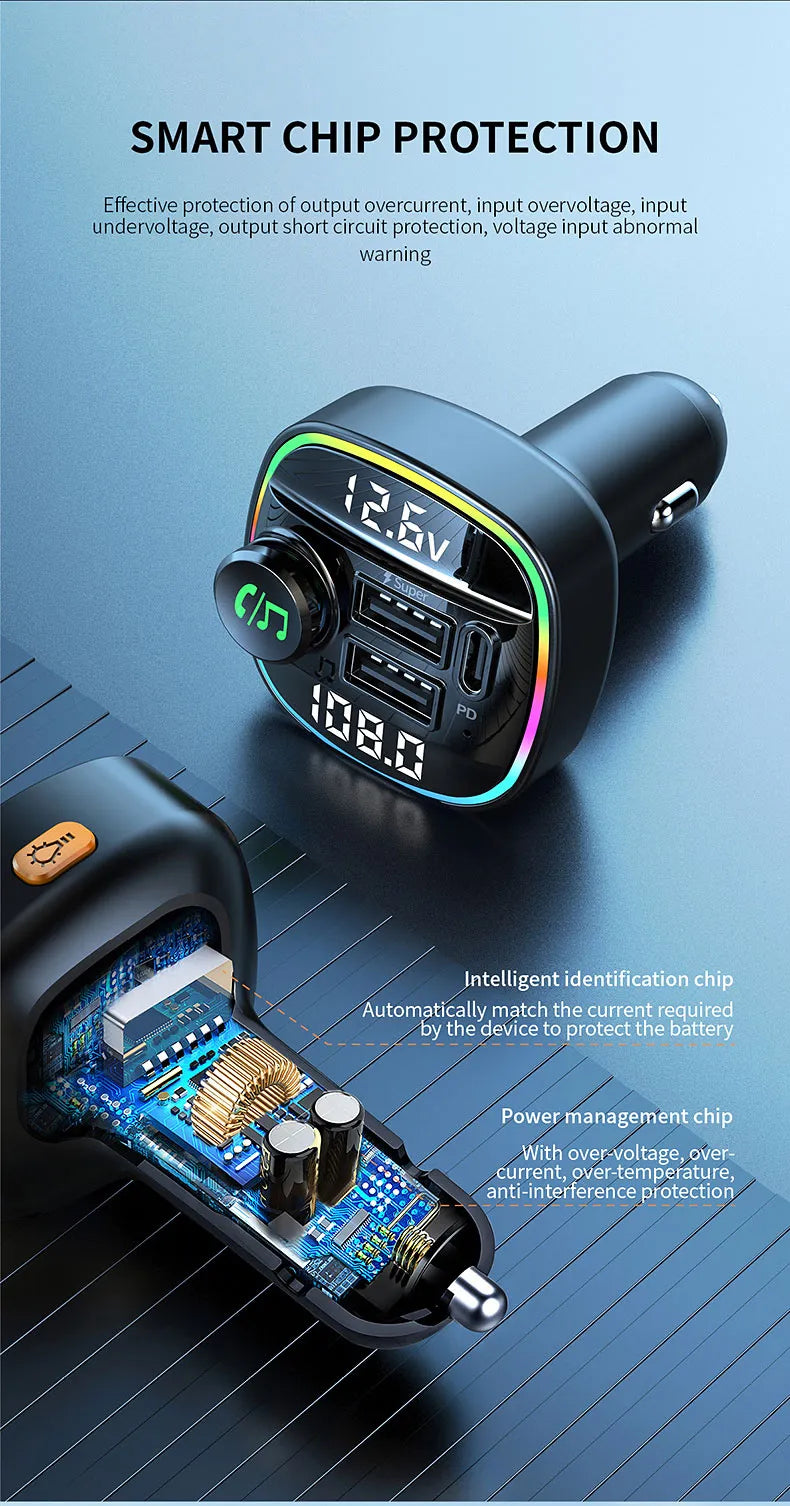 Bluetooth  FM Transmitter Handsfree  Radio ipod With  Super Quick Charge Adapter for Car