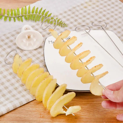 Spiral Potato Slicer Cutter Protable Rotating Potato BBQ Skewer Stainless Steel Kitchen Accessories Grill Tool Camping Supplie