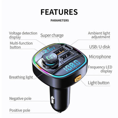 Bluetooth  FM Transmitter Handsfree  Radio ipod With  Super Quick Charge Adapter for Car