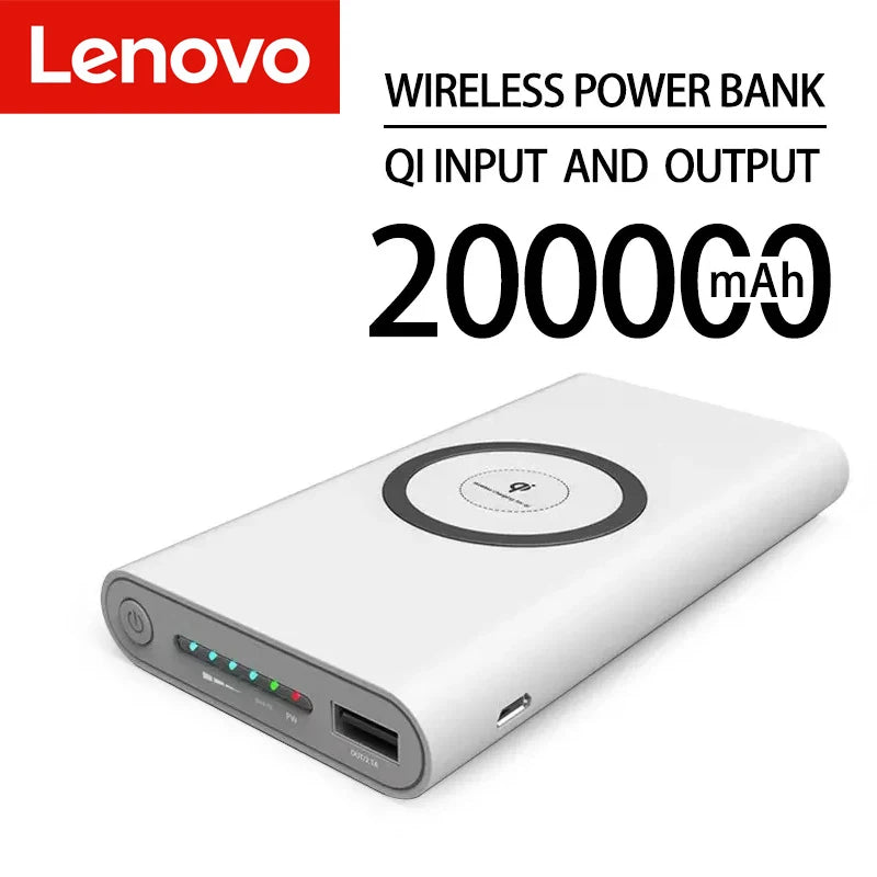 Lenovo 200000mAh Power Bank Ultra-Large Capacity Mobile Power Supply Wireless Charging Built-In Cable Portable Safe Free Shipp