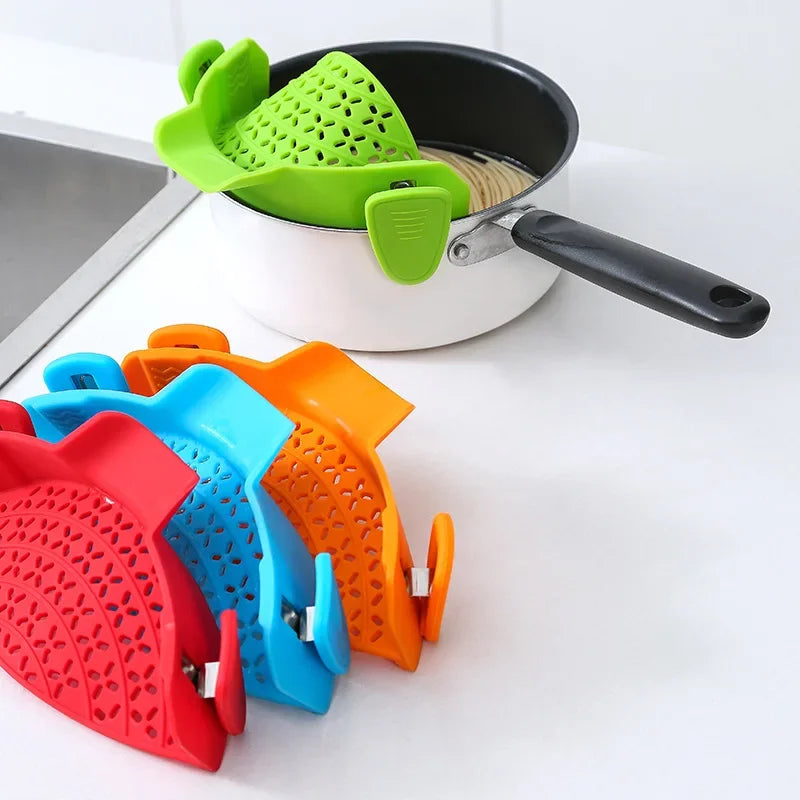 Universal Silicone Clip-on Pan Pot Strainer Anti-spill Pasta Pot Strainer Food Grade Rice Fruit Colander Strainer Kitchen Items