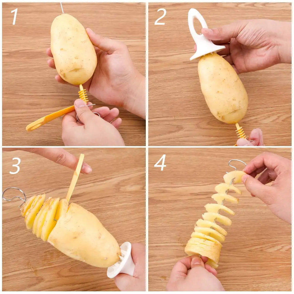 Spiral Potato Slicer Cutter Protable Rotating Potato BBQ Skewer Stainless Steel Kitchen Accessories Grill Tool Camping Supplie