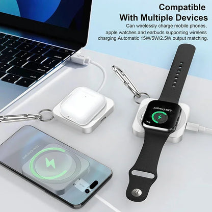 Magnetic Wireless Charger with Carabiner Portable Charger Adapter Travel Charging Station